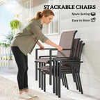5 Piece Garden Dining Set with Stackable Chairs and Parasol Hole, Grey/Khaki