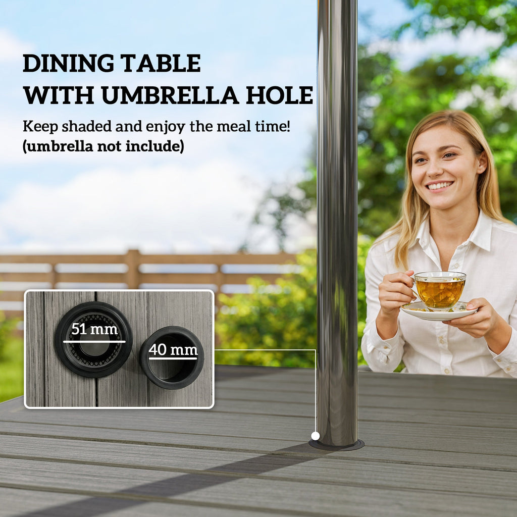 5 Piece Garden Dining Set with Stackable Chairs and Parasol Hole, Grey/Khaki