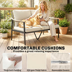 2 Seater Rattan Sofa with Wood-Effect Armrests, Khaki