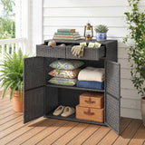 Wicker Outdoor Storage Cabinet with 2 Drawers and 2-Tier Shelves, Dark Grey