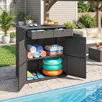 Wicker Outdoor Storage Cabinet with 2 Drawers and 2-Tier Shelves, Dark Grey
