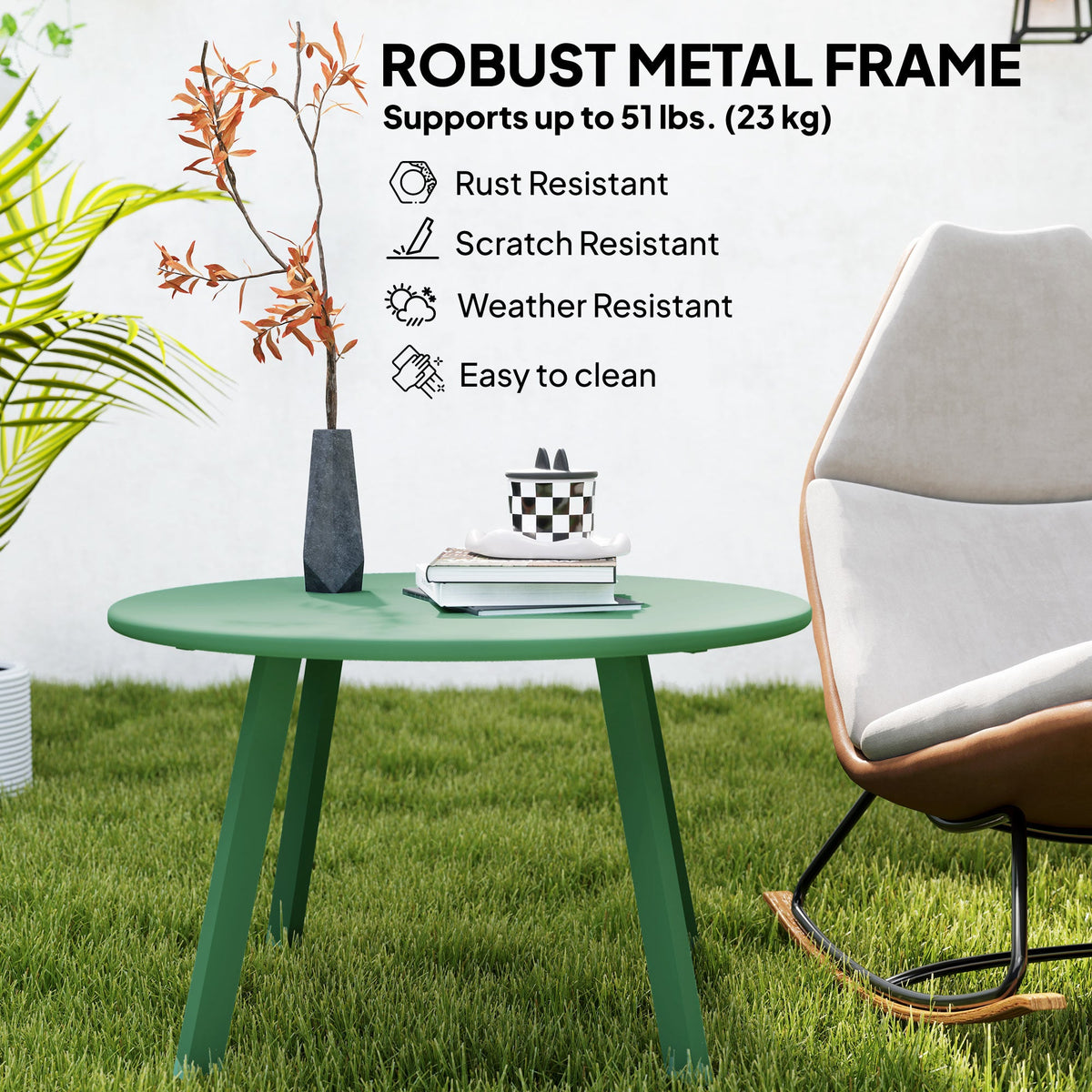 36" Round Patio Coffee Table with Metal Frame, Green