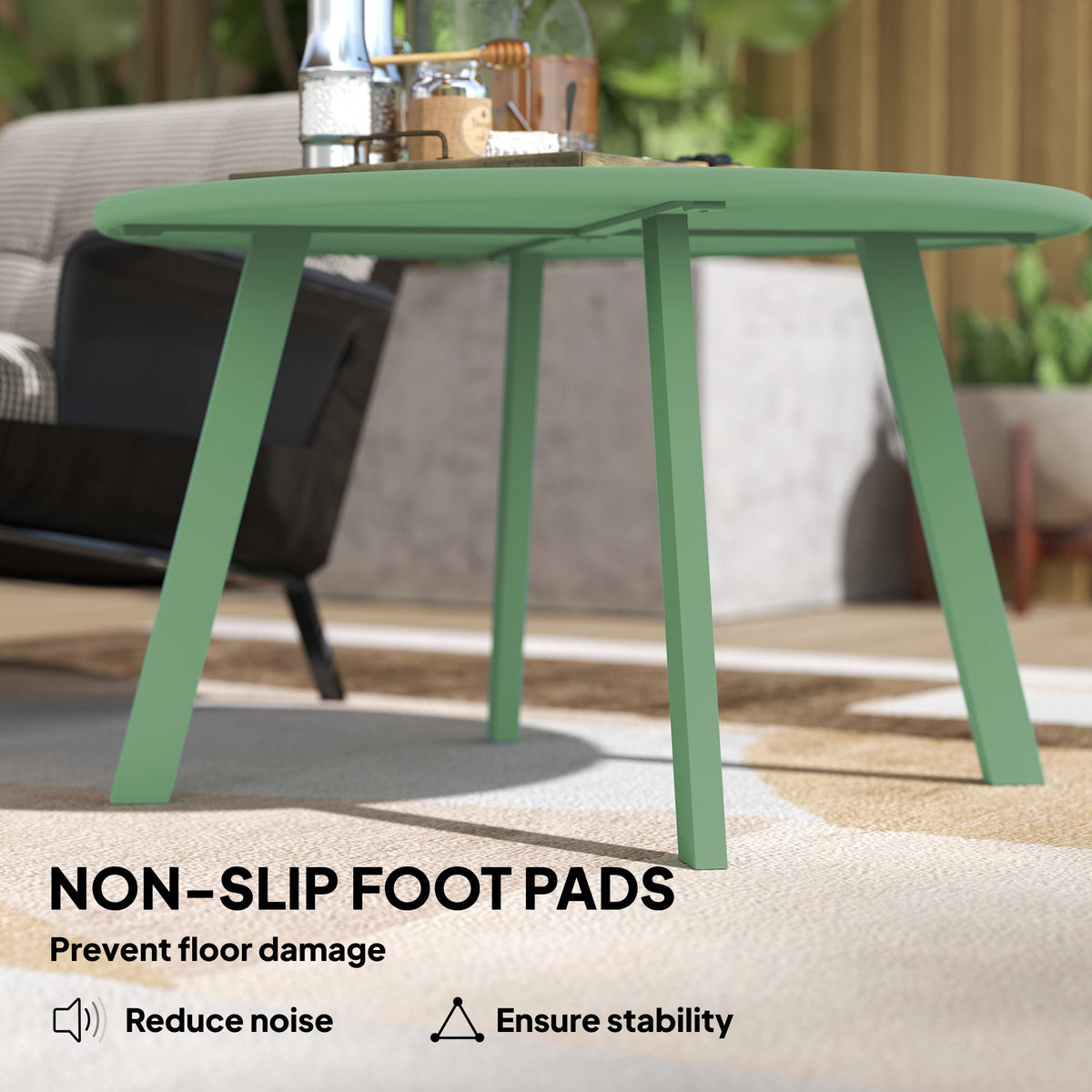 36" Round Patio Coffee Table with Metal Frame, Green