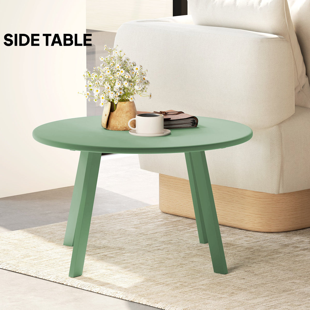 36" Round Patio Coffee Table with Metal Frame, Green