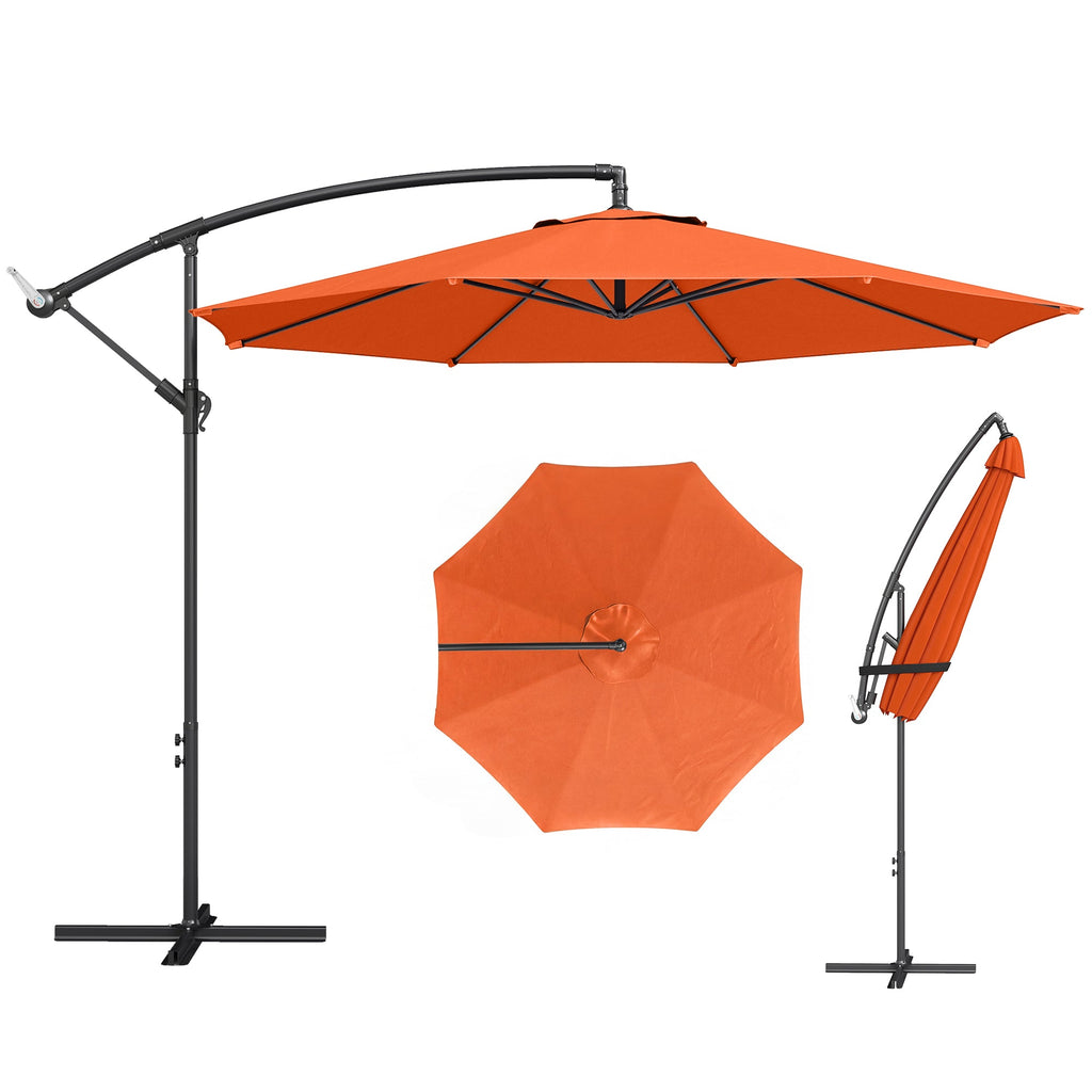3 m Banana Parasol with Crank Handle, 8 Ribs & Cross Base, Orange