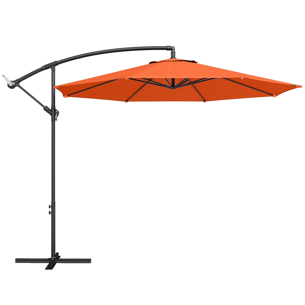 3 m Banana Parasol with Crank Handle, 8 Ribs & Cross Base, Orange