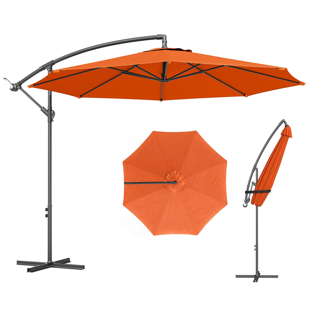 3 m Banana Parasol with Crank Handle, 8 Ribs & Cross Base, Orange