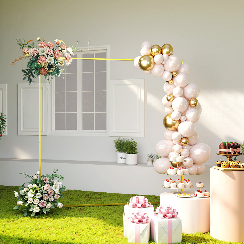 6.6ft Square Wedding Arch Backdrop Stand with Stakes, Gold