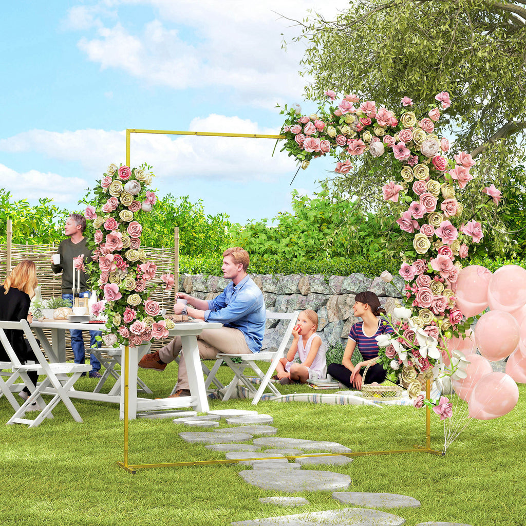 6.6ft Square Wedding Arch Backdrop Stand with Stakes, Gold