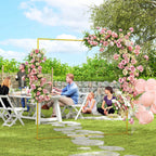 6.6ft Square Wedding Arch Backdrop Stand with Stakes, Gold