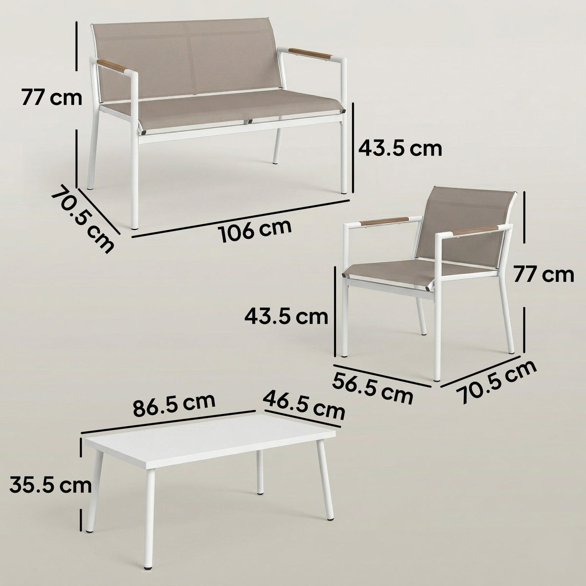 4-Seater Outdoor Sofa Set with Loveseat, 2 Armchairs & Metal-Top Table, Khaki