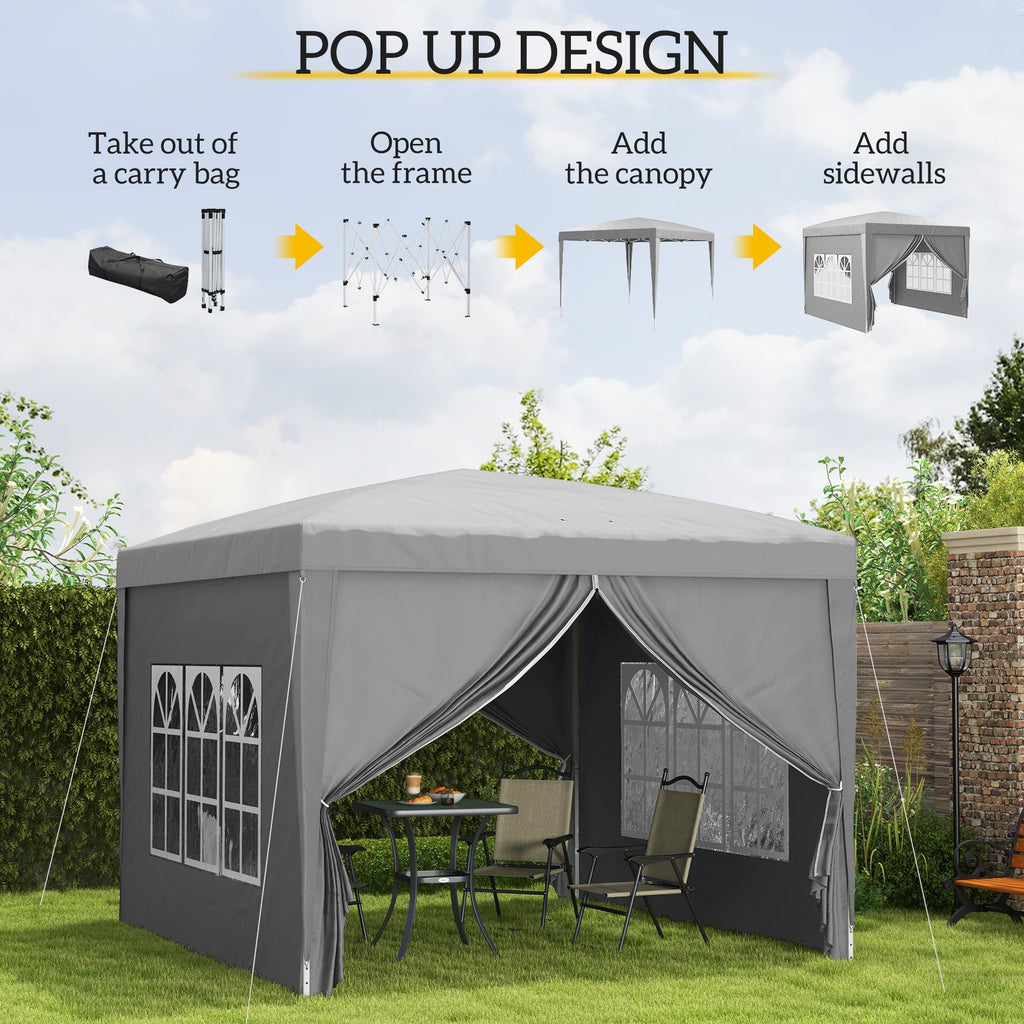 10' x 10' Outdoor Pop-Up Party Tent with Carry Bag, Light Grey