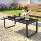 Outdoor Metal Coffee Table 90x45x33 cm with Tempered Glass Top, Black