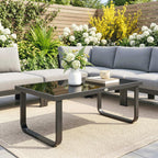 Outdoor Metal Coffee Table 90x45x33 cm with Tempered Glass Top, Black