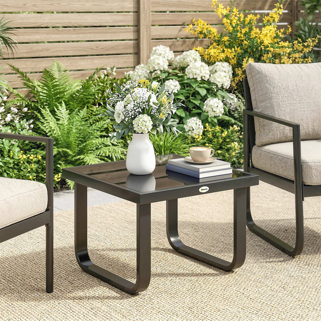 Metal Side Table with Tempered Glass Top & Adjustable Feet, 45x45x33 cm, Black