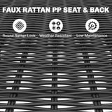 7-Piece Garden Dining Set with 6 Faux Rattan Chairs & Wood-Effect Table, Black