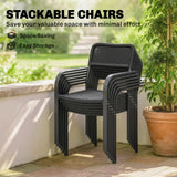 7-Piece Garden Dining Set with 6 Faux Rattan Chairs & Wood-Effect Table, Black