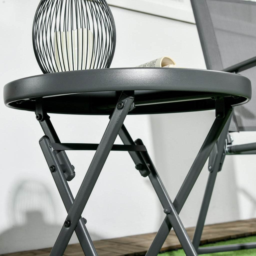 18" Outdoor Round Folding Table with Tempered Glass Top, Black