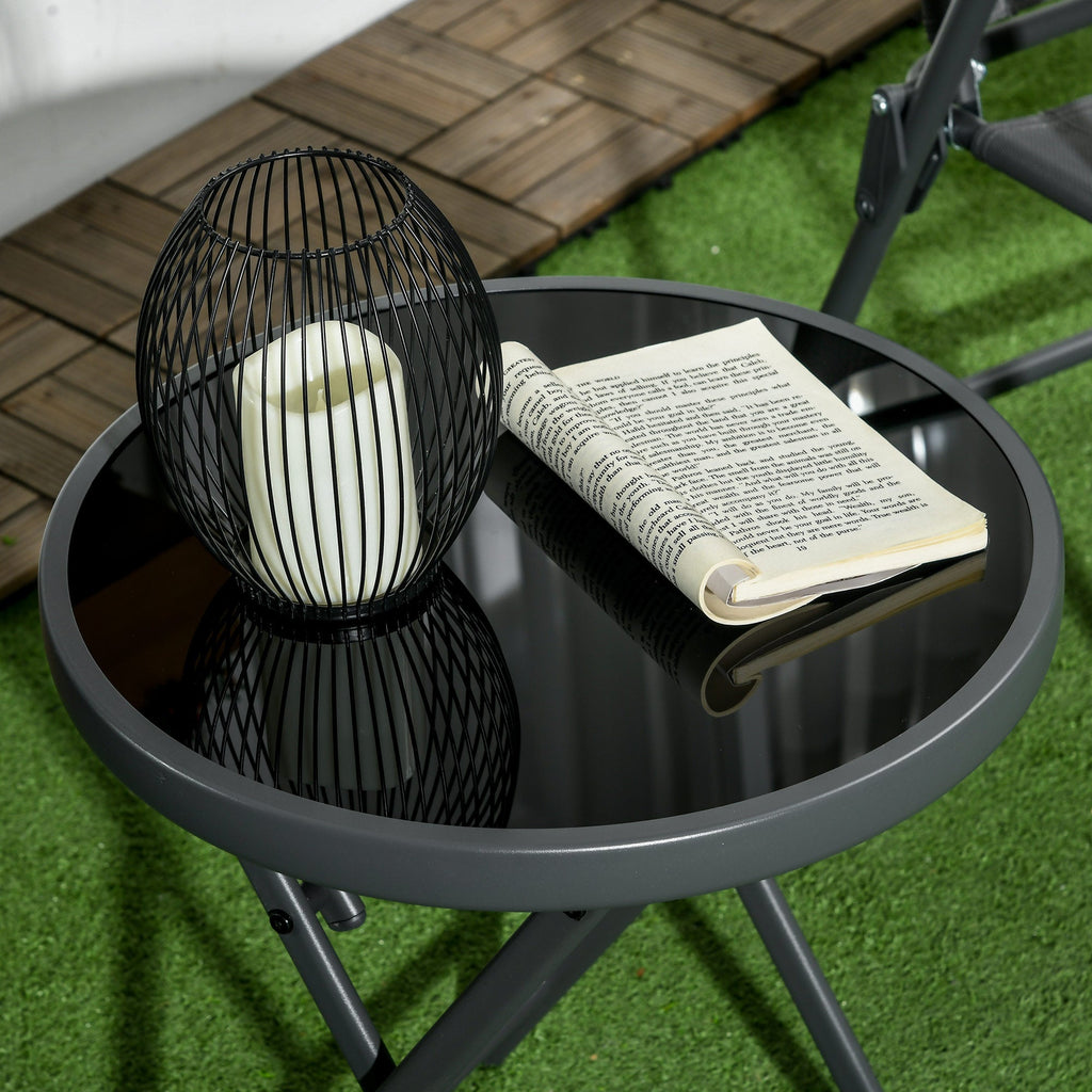 18" Outdoor Round Folding Table with Tempered Glass Top, Black