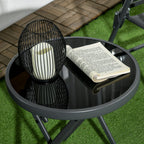 18" Outdoor Round Folding Table with Tempered Glass Top, Black