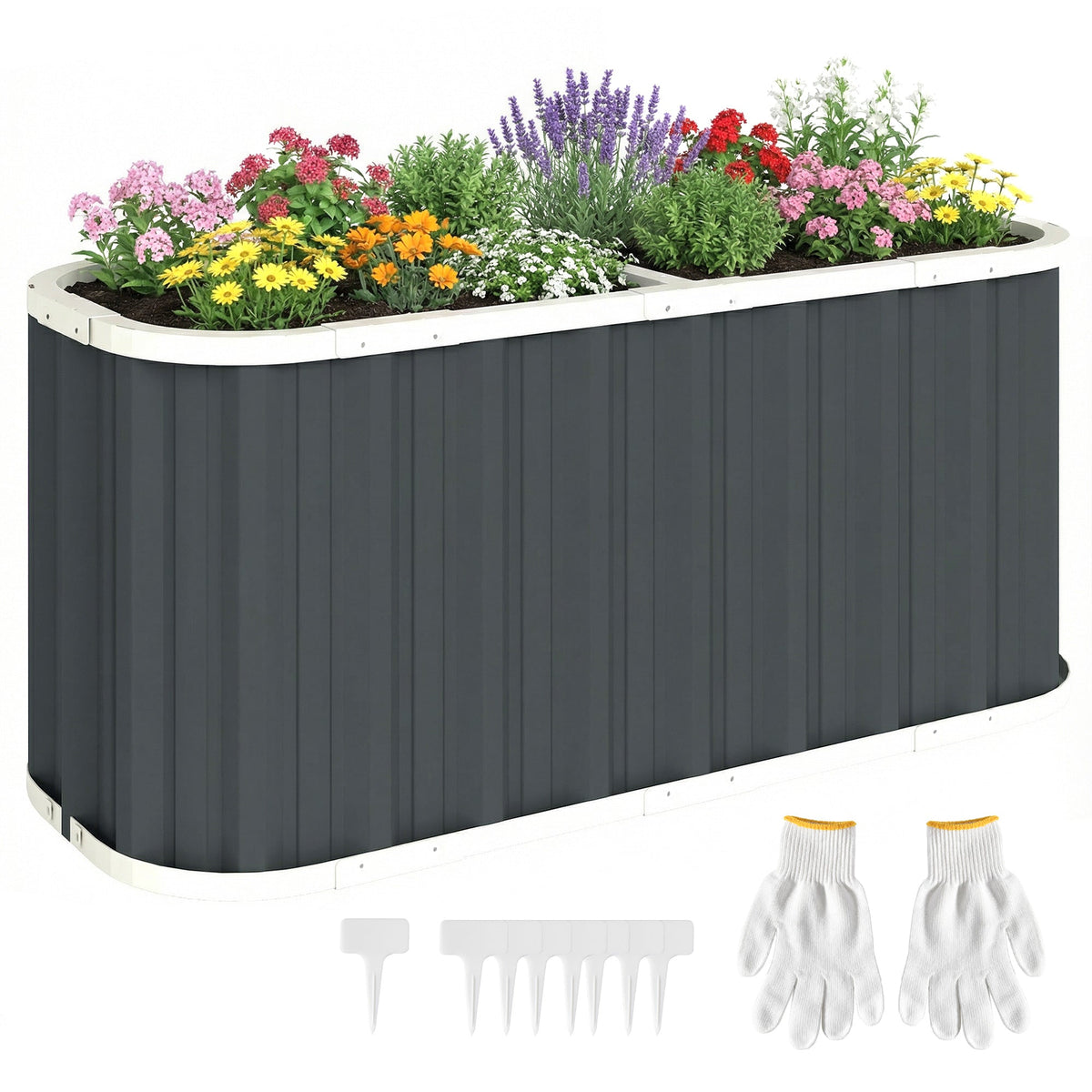 5' x 2' x 2' Galvanized Raised Garden Bed with Gloves, Dark Grey