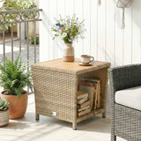 2-Tier PE Rattan Side Table with Storage Shelf, Khaki