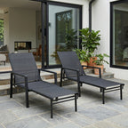 Set of 2 Adjustable Sun Loungers with Retractable Footrest, Steel Frame, Black