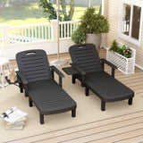 Set of 2 Resin Sun Loungers with Foldable Side Table, Black