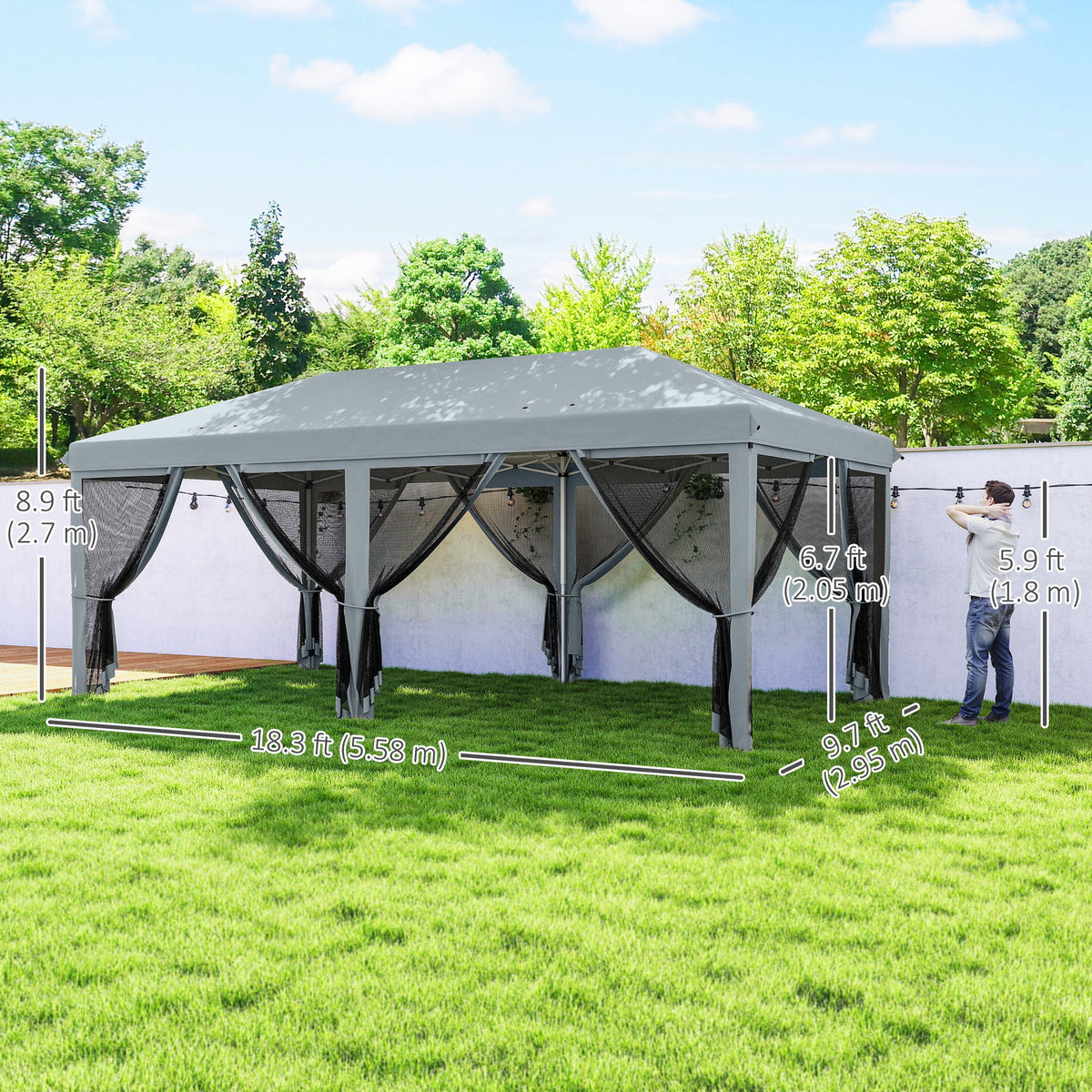 10' x 20' Pop-Up Canopy Tent with Removable Mesh Sidewall Netting, Grey
