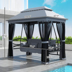 3-Seat Patio Swing Chair with Mesh Sidewalls, Gray