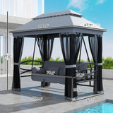 3-Seat Patio Swing Chair with Mesh Sidewalls, Gray