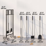 5-Piece Fireplace Tool Set with Brush, Shovel, Poker, Tongs & Stand, Black Metal