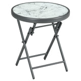 18" Outdoor Round Folding Table with Tempered Glass Top, White