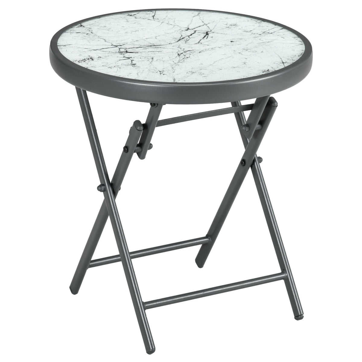 18" Outdoor Round Folding Table with Tempered Glass Top, White