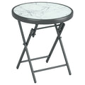 18" Outdoor Round Folding Table with Tempered Glass Top, White