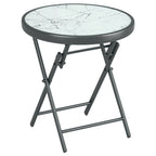 18" Outdoor Round Folding Table with Tempered Glass Top, White