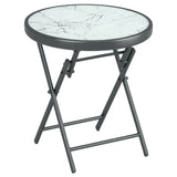 18" Outdoor Round Folding Table with Tempered Glass Top, White