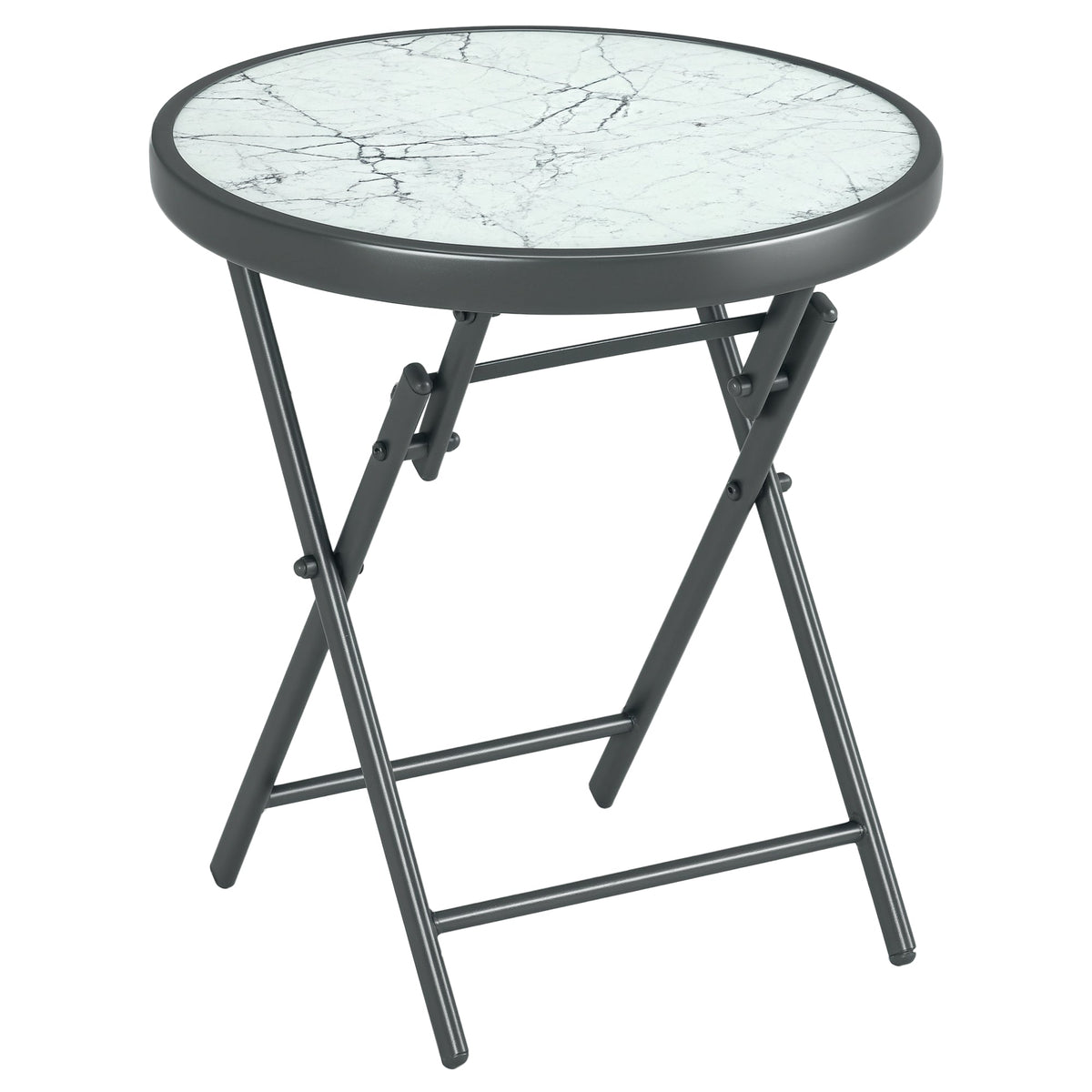 18" Outdoor Round Folding Table with Tempered Glass Top, White