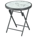 18" Outdoor Round Folding Table with Tempered Glass Top, White