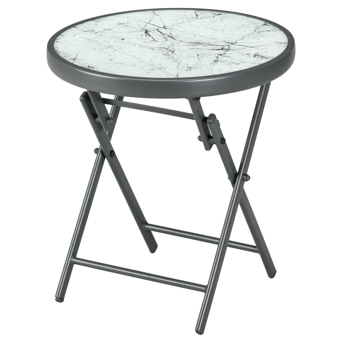 18" Outdoor Round Folding Table with Tempered Glass Top, White