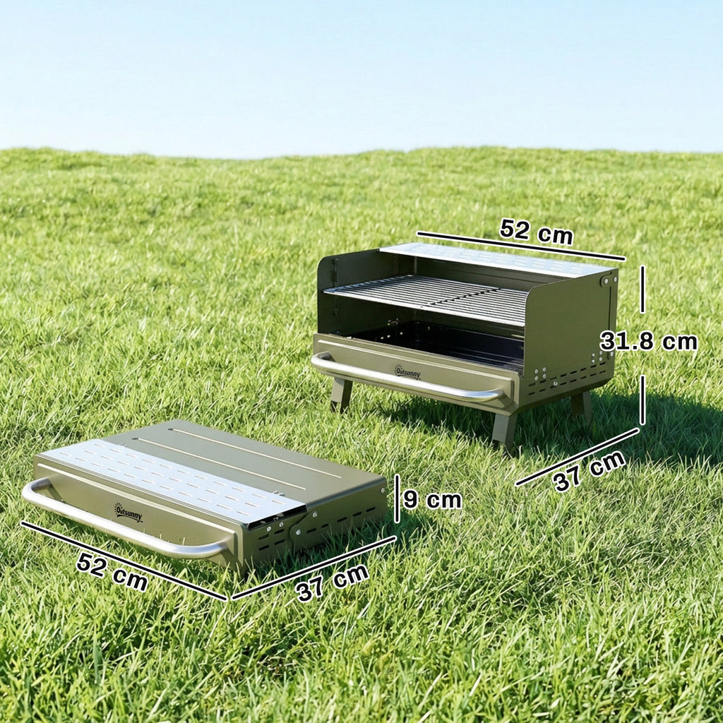 Portable Charcoal BBQ Grill with Adjustable Grates and Side Shelf, Green