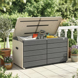 757 L Garden Storage Box with Wheels and Lockable Lid, Beige/Grey