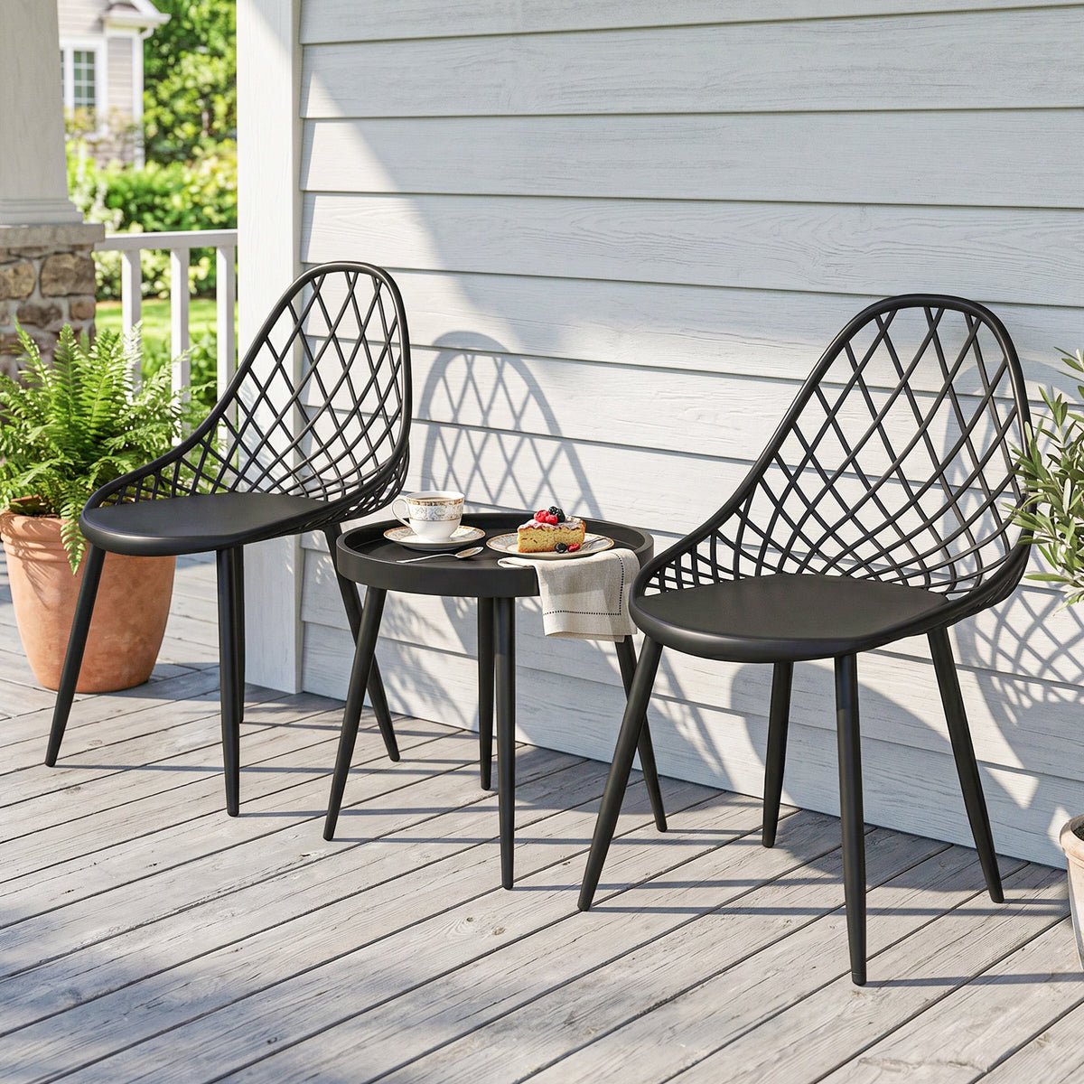 3-Piece Outdoor Bistro Set, 2 Chairs & Round Table, Weatherproof Metal, Black