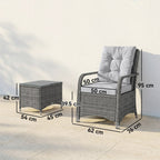3-Piece Rattan Bistro Set with Metal Frame, Glass Table and Cushions, Light Grey