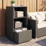 Pool Towel Rack with 2 Shelves and Basket Drawer, PE Rattan, Dark Gray