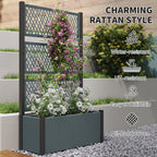 58" Wicker Outdoor Planter with Trellis and Privacy Screen, Dark Grey