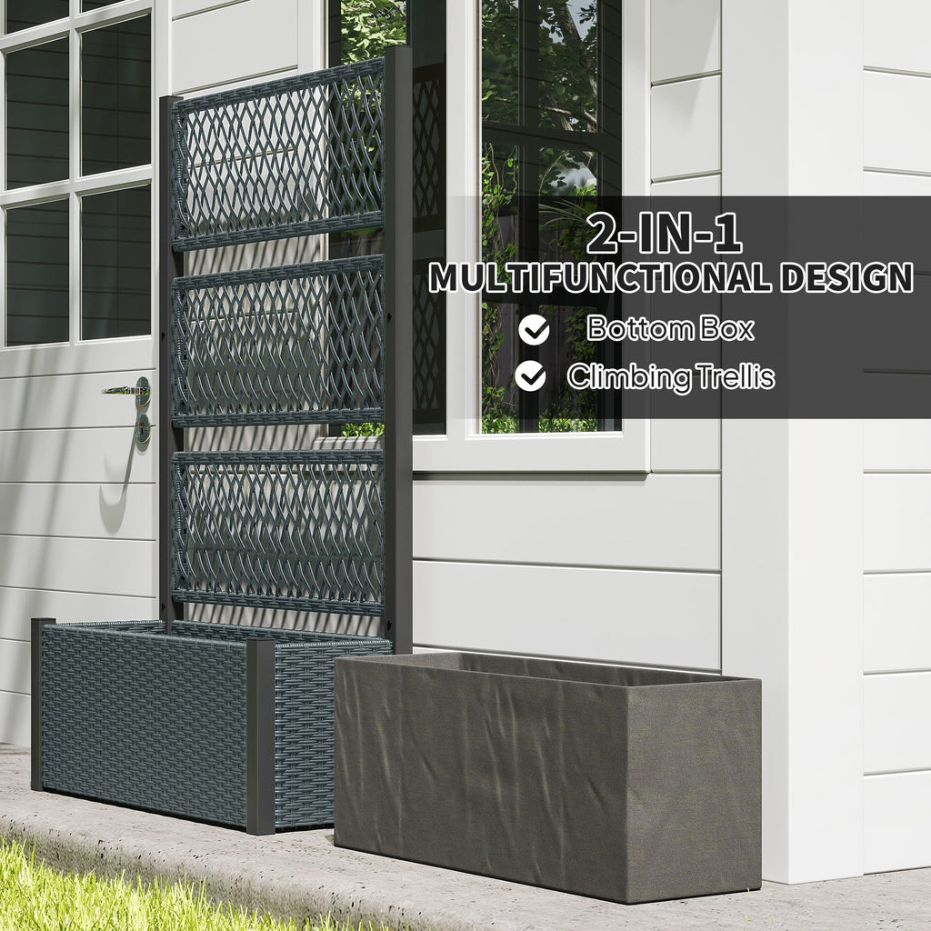 58" Wicker Outdoor Planter with Trellis and Privacy Screen, Dark Grey