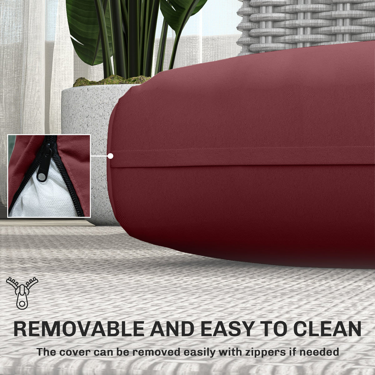 2 Seater Outdoor Seat Cushions with Backrest, Wine Red