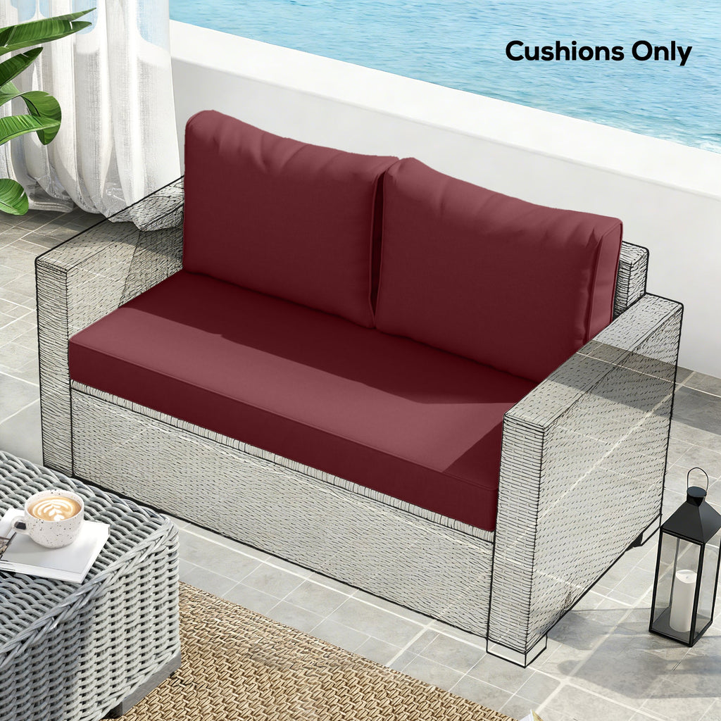 2 Seater Outdoor Seat Cushions with Backrest, Wine Red