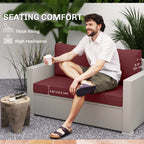 2 Seater Outdoor Seat Cushions with Backrest, Wine Red
